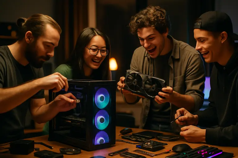 High-end gaming PC beside a large 4K monitor on a clean desk