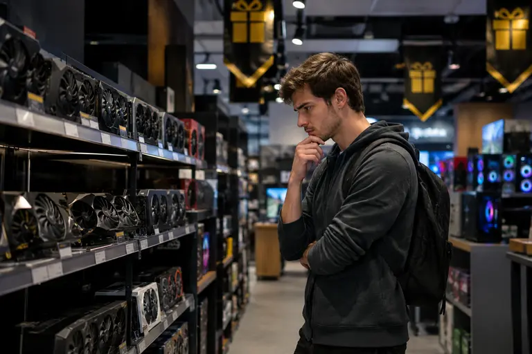 Calendar and shopping list beside PC components on a desk