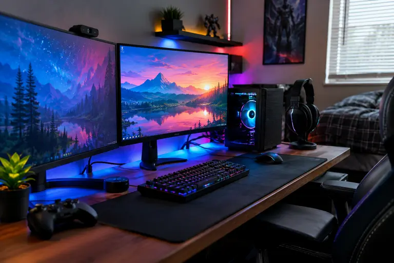 Mini-PC mounted near a living room TV with a wireless controller on the table